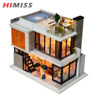 HIMISS ชุดบ้านตุ๊กตา Diy ขนาดเล็กพร้อมไฟ LED ดอกไม้,โมเดลวิลล่าแฮนด์เมดสุดสร้างสรรค์งานฝีมือแบบ Diy สำหรับตกแต่งบ้าน