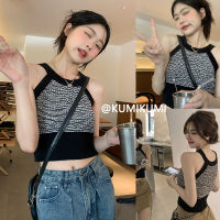 KUMIKUMI เสื้อสายเดี่ยว เสื้อครอป วินเทจ ด้านบนสั้น พร้อมส่ง/ใหม่ เสื้อครอปคอเหลี่ยม