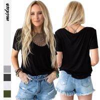 [COD] Manufacturers wholesale solid U-neck short-sleeved T-shirt summer new casual loose top European and street tide fashion womens