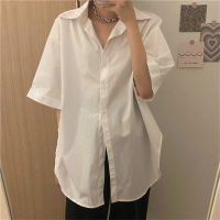 HziriP Short Sleeves Shirts Cotton Korean Solid Femme All Match Loose Lapel Summer 2021 OL Streetwear New Women Tops Blouses