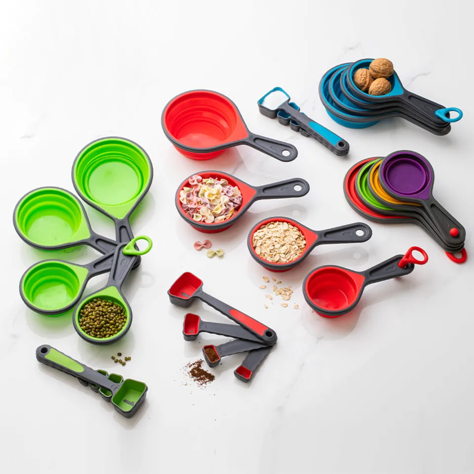 4pcs/set Silicone Measuring Cups And Spoons, Collapsible Measuring Cups  With Marked Spoon