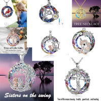 Day Female Valentines Girl Mom Round Crystal Gift Tree Family Necklace