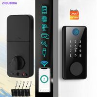 【YF】 Smart Deadbolt Locks Tuya Bluetooth App Fingerprint Biometric Digital Password Card Keyless Electronics  Automatic Latch Lock