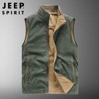 JEEP SPIRIT เสื้อกั๊กผู้ชายสองด้านสวมใส่เสื้อผู้ชายทั้งสองด้านสวมใส่ใหม่ Stand Collar ผู้ชายหลวมสบายๆผ้าฝ้าย Workwear เสื้อกั๊ก