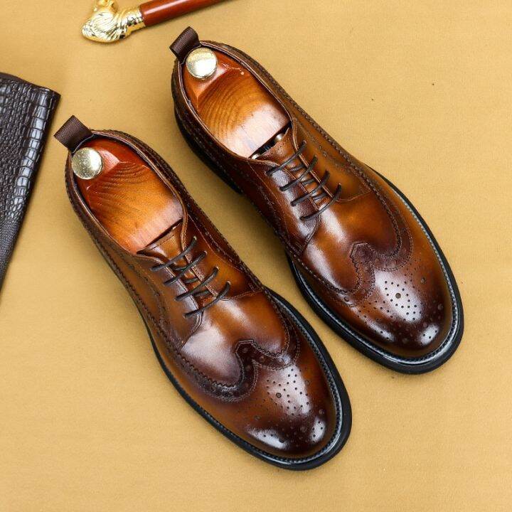 casual-leather-สำหรับบุรุษรองเท้าแฟชั่นคลาสสิก-brogues-หรูหราหนังวัวแท้ส้นหนาแฮนด์เมดรองเท้าทางการงานแต่งงานของผู้ชายสีดำ