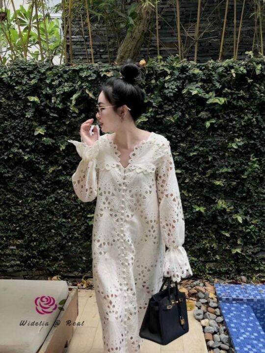 p010-145-pimnadacloset-v-neck-long-puff-sleeve-front-button-woven-corded-lace-maxi-dress