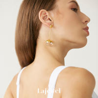 LAJEWEL Gold half orb long long earring   ต่างหู ต่างหูยาว ดีไซน์