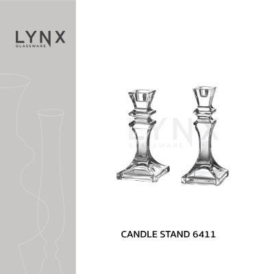 LYNX - Candle Stand 6411 - เชิงเทียนแก้ว เชิงเทียนคริสตัล ฐานสี่เหลี่ยม มีให้เลือก 2 ขนาด ความสูง 15.5 ซม. และ 19.7 ซม.
