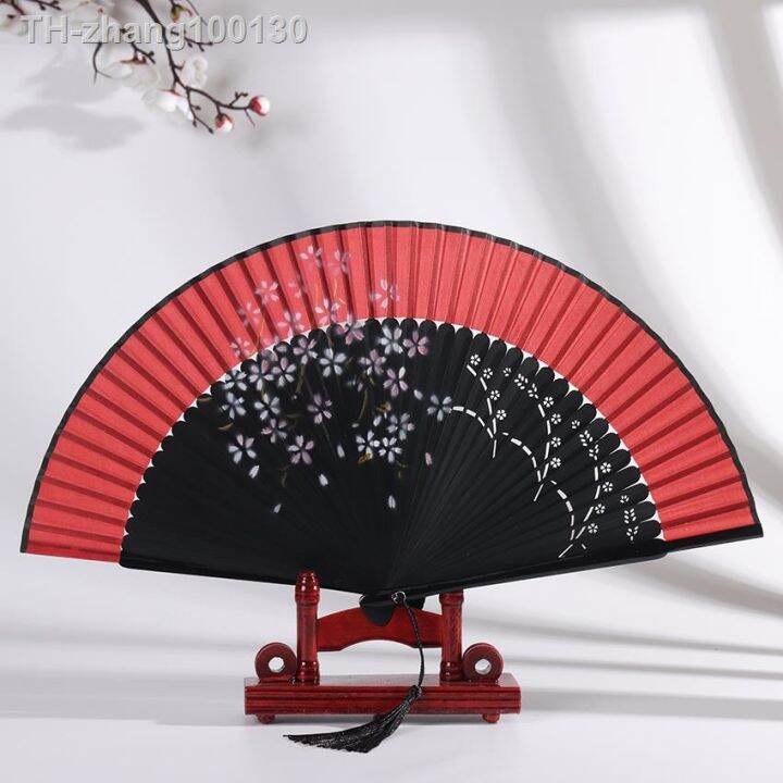 red-black-hand-held-bamboo-folding-fan-dance-folding-chinese-japanese-charming-elegant-vintage-retro-style-women-gifts