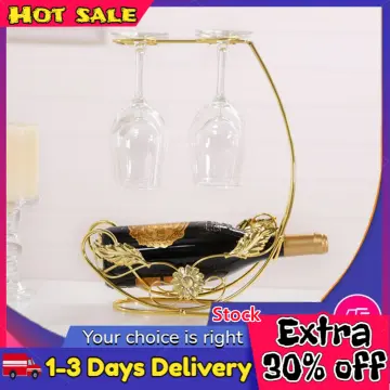 VARIATION)- 6Slot Glass Cup Holder Decorative Racks Wine Bottle Holder  Hanging Upside Down Cups Display Rack Iron Wine Stand