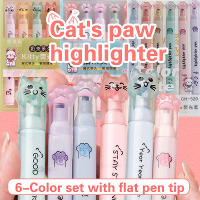 6 ชิ้น/แพ็ค Kawaii Cat Claw Pastel Color Highlighters Drawing Art Markers ปากกาเรืองแสงของขวัญเครื่องเขียนอุปกรณ์โรงเรียนน่ารัก-zptcm3861