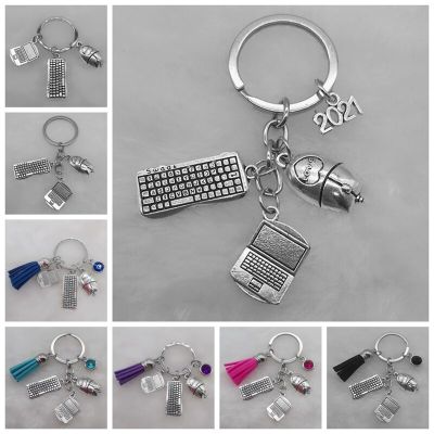 Tassel birthstone laptop mouse keyboard keychain fashion key ring DIY metal bracket chain jewelry gift Key Chains