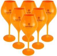 (Allen Cook)6ชิ้น Veuve Clicquot ถ้วยฉลากสีเหลืองโพลีคาร์บอเนตแชมเปญ Coupes Wisky แก้ว