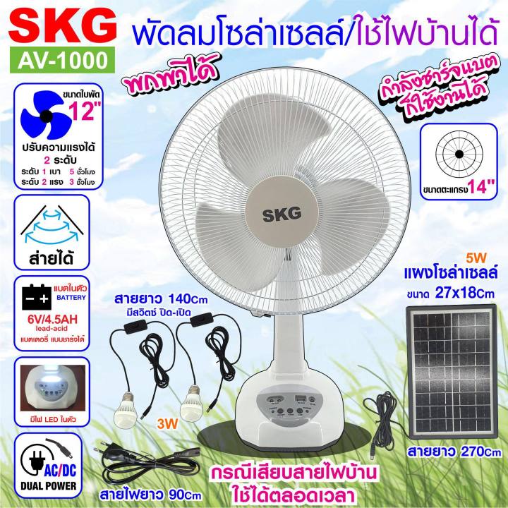 skg-พัดลมโซล่าเซลล์-ใช้ไฟบ้านได้-รุ่น-av-1000-สีขาว