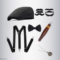 1920S 20S Cosplay Gangster Set Men Party Props Berets Cigar Suspender Pocket Watch Gatsby Costume Accessories Set Cosplay DIY