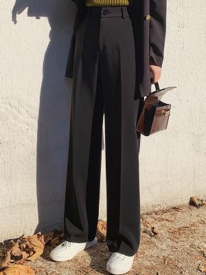☊ Wide-leg trousers womens trousers drape loose high-waisted black trousers spring and autumn style suit narrow straight-leg casual mopping trousers
