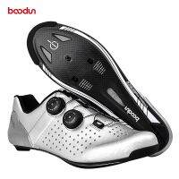 BOODUN Ultralight Carbon Fibre Sole Road Bike Shoes Cycling Professional Self-locking Shoes Racing Bicycle Double Buckles Shoe