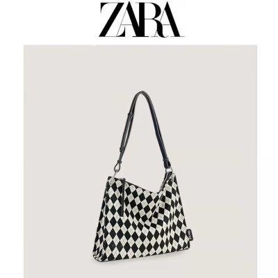 Zara กระเป๋าสะพายไหล่ ทรงโท้ท ลายสี่เหลี่ยมขนมเปียกปูน แฟชั่น สําหรับนักเรียน