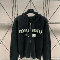 23 Autumn and Winter Miu MiuˉNew Heavy Industry Letter Rhinestone Hooded Sweater Cardigan Hot Ins