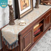 Modern Embroidered Floral Table Runner Luxury European Table Flags Decor for Dining Table Shoe Cabinet with Tassels Tablecloth