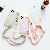 {Taoyitao เคส} เชือกผ่อนแรงสังข์หินอ่อนเคสโทรศัพท์สำหรับ Huawei P30 P40 P50 P50E P60 Mate 20 30 40 Pro Lite Crossbody Tali Bahu