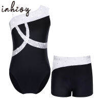 เด็กผู้หญิงแขนกุด Shiny Rhinestone บัลเล่ต์เต้นรำ Leotard ยิมนาสติกบอดี้สูทกางเกงขาสั้นชุด Stage Performance Dance Wear