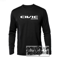 Civic Honda Letter Pattern Hot Press Finishing Long Sleeve Cotton Combed 30s T Shirt for Men {in store}