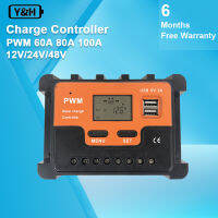 Y&amp;H 60A/80A/100A PWM ตัวควบคุมการชาร์จพลังงานแสงอาทิตย์ Max Pv 100V 12V 24V 48V จอแสดงผล LCD อัตโนมัติแบตเตอรี่ตัวควบคุมอัจฉริยะสำหรับแผงโซลาร์เซลล์