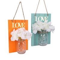 Wall Lamp Mason Jar Sconces,Hanging Home Decor 2 Set with Decorative Flowers for Indoor Outdoor Ornament LED Lights