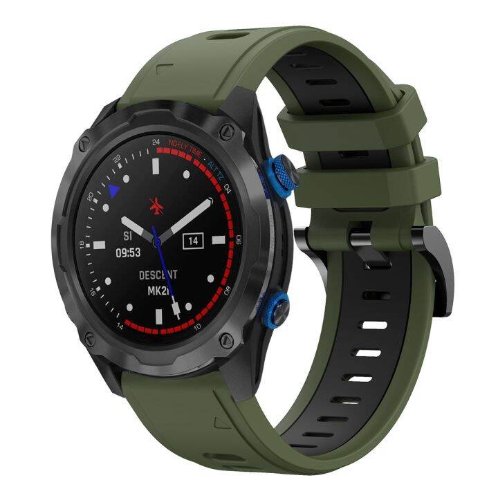 สำหรับ-garmin-descent-mk-2i-26มม-ซิลิโคนกีฬาสองสีสายนาฬิกาข้อมือ-สีสีเขียวทหาร-สีดำ-ขายเอง