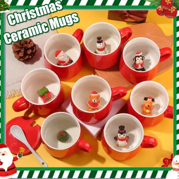 Christmas Mugs Couples Ceramic Santa Claus Figurines with Lid and