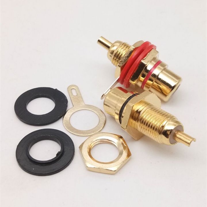 pureline-1pair-gold-plated-rca-jack-connector-panel-mount-chassis-audio-socket-plug-bulkhead-with-nut-solder-cup-wholesale-2pcs
