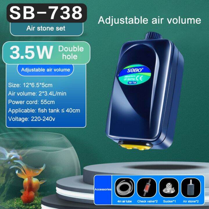 SB738 air stone set SOBO Silent Aquarium Oxygen Air Pump Fish Tank