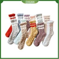 CHUAN Christmas gift Plush Soft Coral velvet socks Thickening Stripe Pattern Cashmere Sox