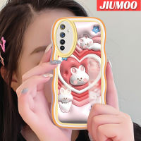 เคส JIUMOO สำหรับ Realme 6 6S Narzo เคสการ์ตูน3D กระต่ายน่ารักแฟชั่นครีมลายคลื่นขอบเคสโทรศัพท์แบบใสสีสันสดใสเคสนิ่มโปร่งใสเคสซิลิโคนกันกระแทกป้องกันเลนส์กล้อง