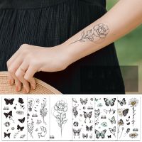 【YF】 Water Transfer Tattoo Sticker Fake Hand Finger Small Temporary Tattoos Rose Daisy Flowers Butterfly Women Girls Body Art Paint