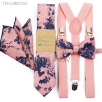 ▪⊕► Hot Colors Pink Navy Elastic Suspender Floral Cotton Bow 6cm Tie Pocket Square Set Men Wedding Party Brace Cravat Gift Accessory