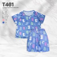 T461 ชุดเซ็ทเสื้อคอกลมผ้าไหมอิตาลี่ลายน่ารัก+กางเกงขาสั้น ยาว18