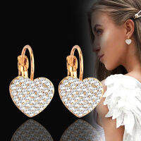 SINLEERY Shiny Full Rhinestone Heart ต่างหูทองสี Hoop ต่างหูอุปกรณ์เสริมงานแต่งงานเครื่องประดับ ES720