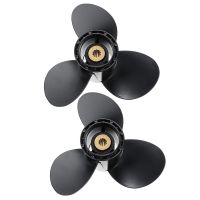 2X 58100-93743-019 Aluminum Boat Outboard Propeller for Suzuki 9.9-15Hp 9 1/4 x 11 Black 3 Blades 10 Spline Tooth