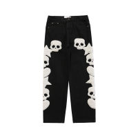 BLACKAIR skulls pattern baggy jeans skeleton embroidery jeans for men hip hop jeans high street cargo jeans black jeans DY815