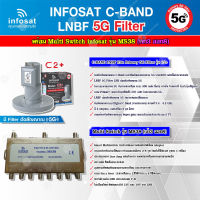 infosat LNB C-Band 5G 2จุดอิสระ รุ่น C2+ (ป้องกันสัญญาณ 5G รบกวน) + อุปกรณ์แยกสัญญาณ Multi Switch infosat รุ่น MS38 (เข้า3 ออก8) รับชมได้อิสระ