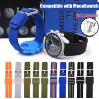 ❈●✇ สายไนลอนสำหรับ Omega Joint Moonswatch 20มม. Stainless Steel Buckle Striped Men Women Sport Waterproof Replacement Watch Band Belt