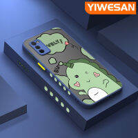 YIWESAN เคสปลอกสำหรับ Samsung กาแล็คซี่,เคส A03s การ์ตูนลายไดโนเสาร์น่ารักใหม่หลังขอบสี่เหลี่ยมเคสโทรศัพท์แบบแข็งปลอกซิลิโคน Tutup Lensa Kamera เคสป้องกันการกระแทก