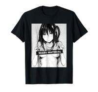 Waifu วัสดุตลกการ์ตูนสีดำเสื้อยืดฤดูร้อน