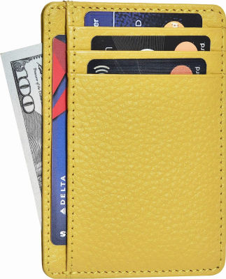 Oak Leathers Real Leather Slim Minimalist Wallet for Men and Women -RFID Blocking Front Pocket Thin Credit Card Holder Stylish Wallets Yellow