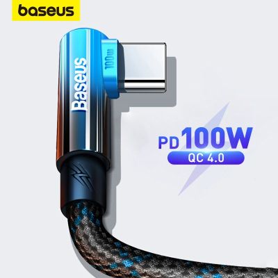Baseus 100W Elbowed USB Cable for Xiaomi Samsung S20 S21 Fast Charging USB C Cable 90 Degree QC 3.0 Gaming Cable Cables  Converters