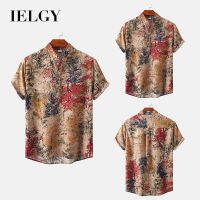 IELGY เสื้อเชิ้ตแขนลำลองขาสั้นลายดอกไม้แฟชั่น,เสื้อผู้ชายบางคอปกสวมใส่ทุกวัน