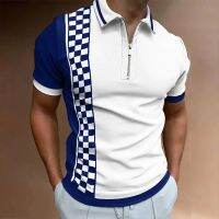 Mens Patchwork Turn-down Collar Shirt Short Sleeve Zipper Regular Fit Golf Work Casual Tops S-3XL For Free Shipping 2023