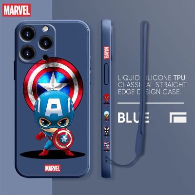 [สินค้าใหม่ในสต็อก] Liquid Funda Case สำหรับ iPhone 13 14 12 11 Pro Max XR XS 7 8 Plus SE X TPU โทรศัพท์สีเขียว Full Marvel การ์ตูน Thor กัปตันอเมริกา